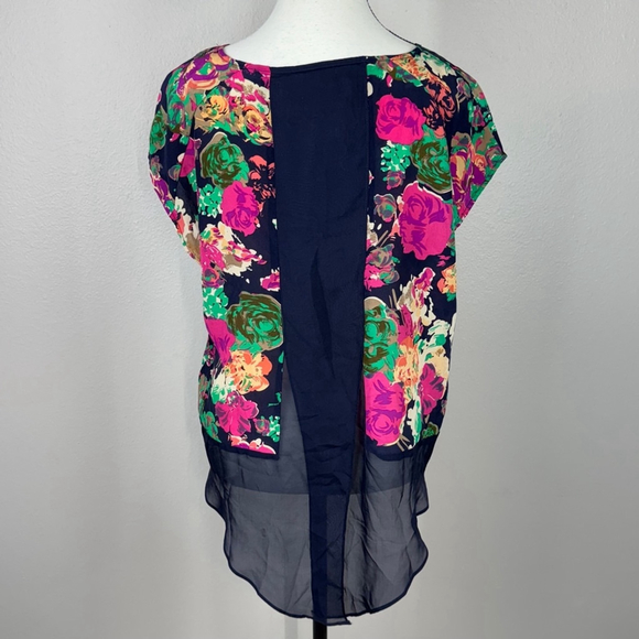 Maeve Komal Floral Top Blouse Womens 6 Blue Floral Boho Casual Pure Silk Hi Low - Picture 4 of 10
